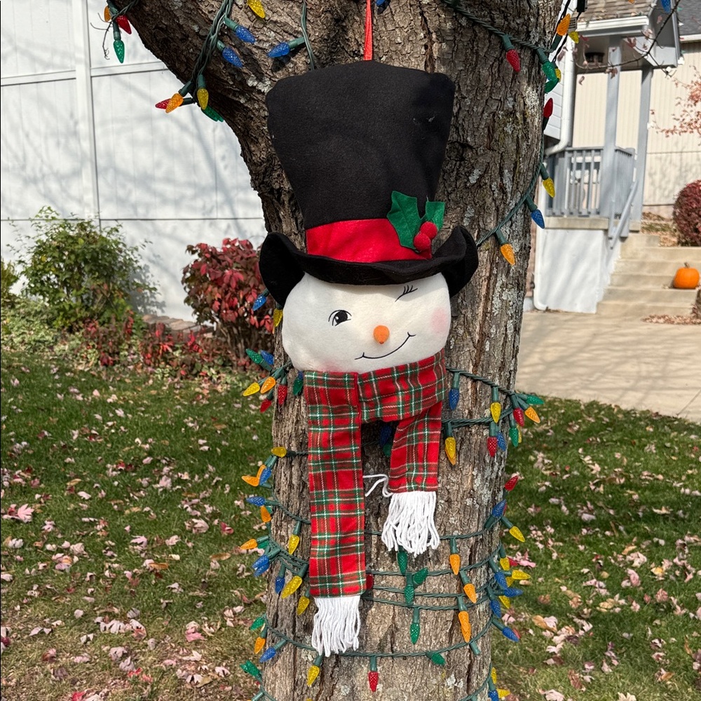 Festive Snowman Hanging Decoration with Black Hat and Red Scarf